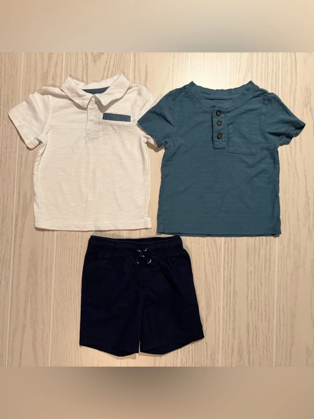 Cat & Jack Baby Boy 18M Outfit 3Pc Set Blue Polo Shirt Shorts EUC